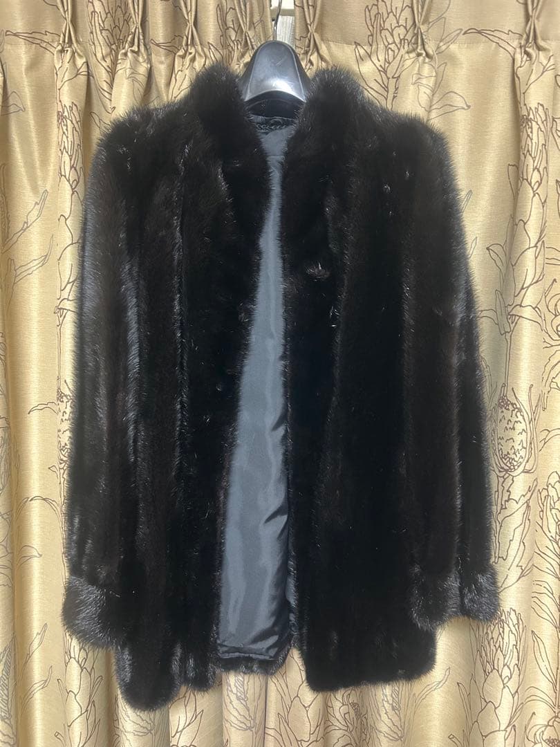 ブラック　毛皮　リアルファーコート　11号