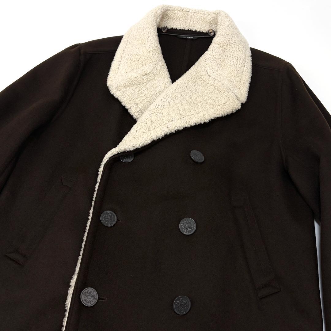 極美品 HERMES エルメス フランス製 カシミヤ×ムートン Pコート 52