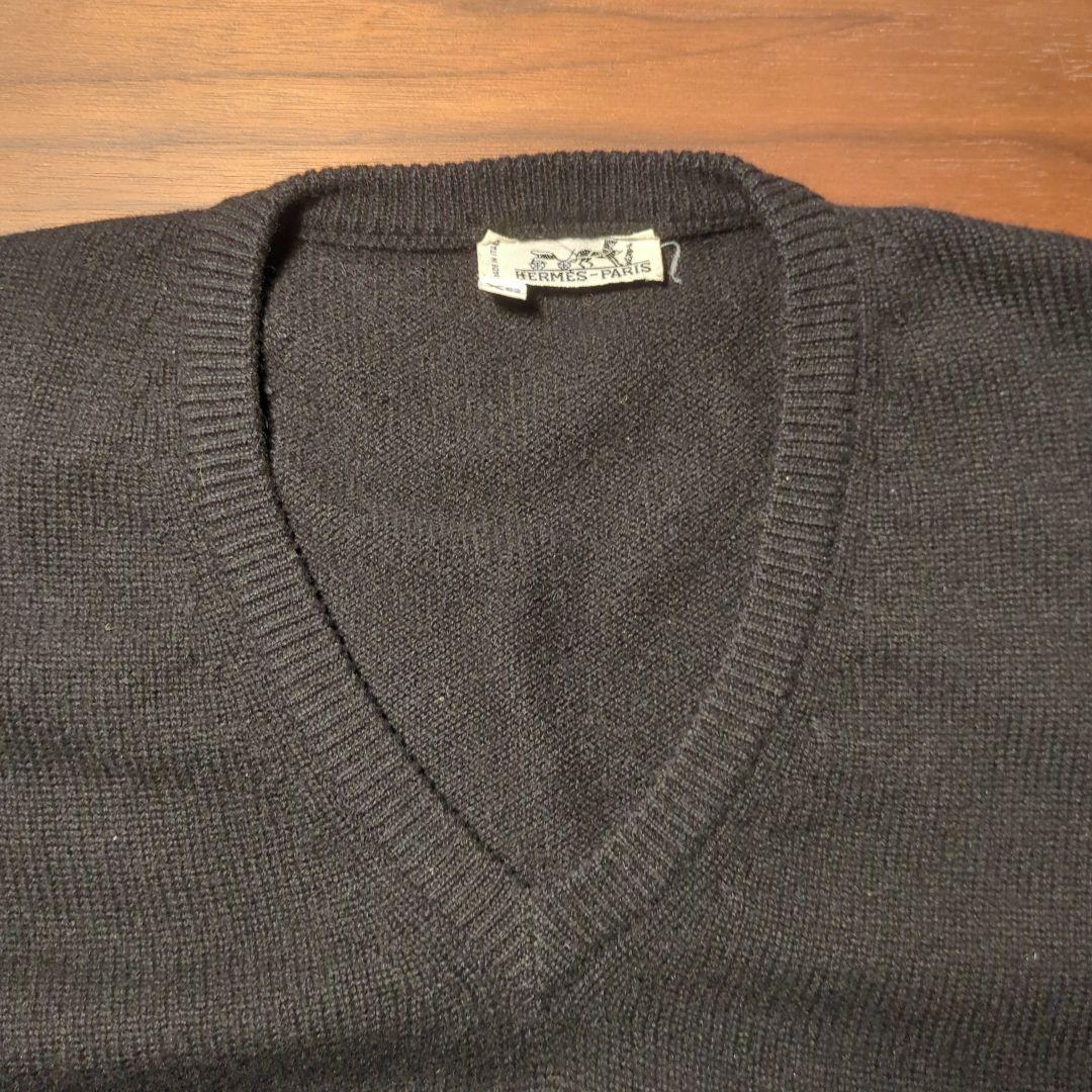 HERMES　エルメス　カシミヤ　Vネックニット　ブラック