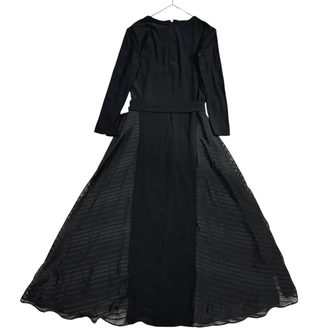 美品 ローレンラルフローレン ワンピース リボン 切り替え シアー 黒 6 L