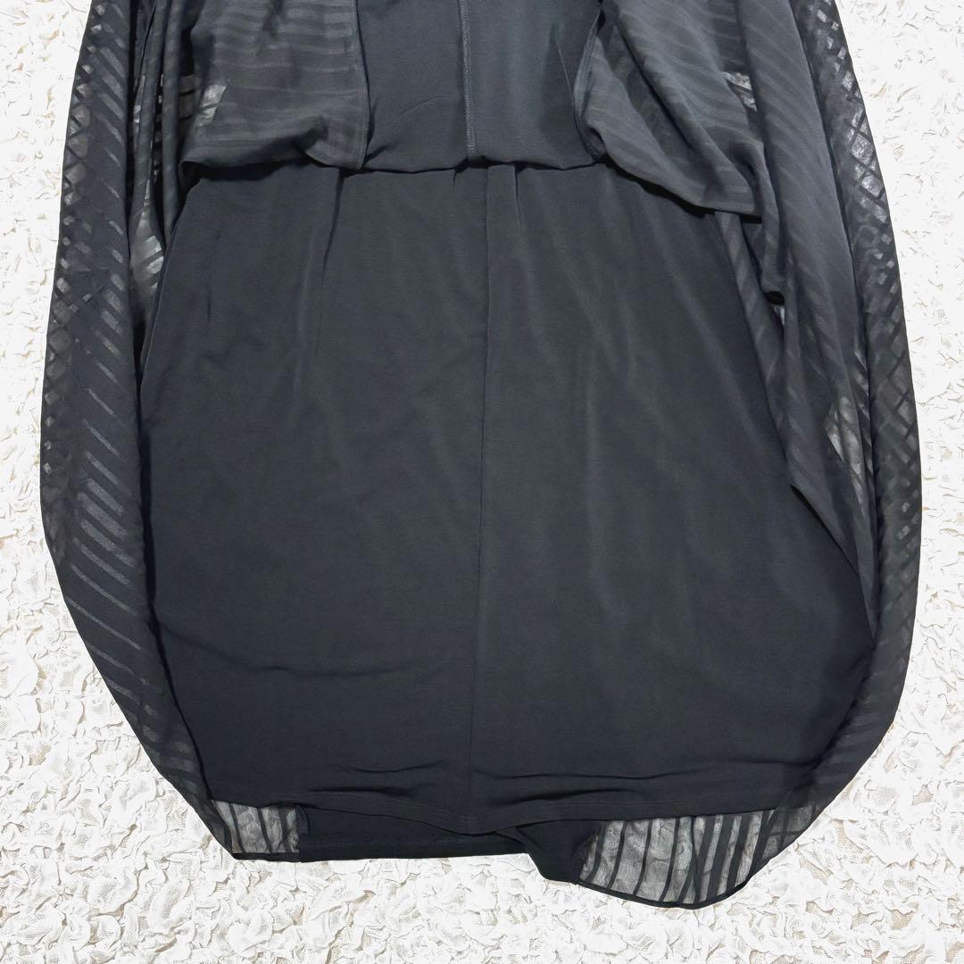 美品 ローレンラルフローレン ワンピース リボン 切り替え シアー 黒 6 L