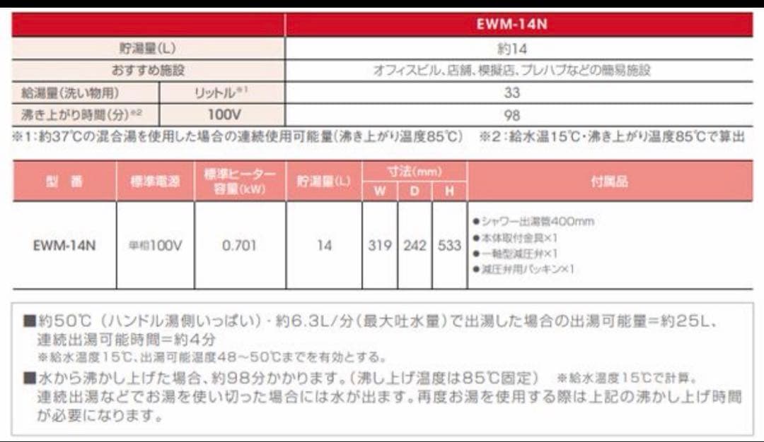 【新品未開封】イトミック 壁掛貯湯式 電気温水器 EWM-14N iHOT14
