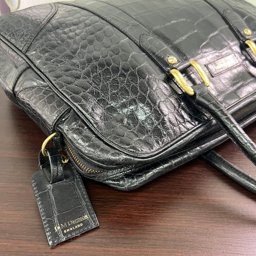⭐️定価25万　J&M Davidson クロコ型押しビジネスバッグ　ブラック