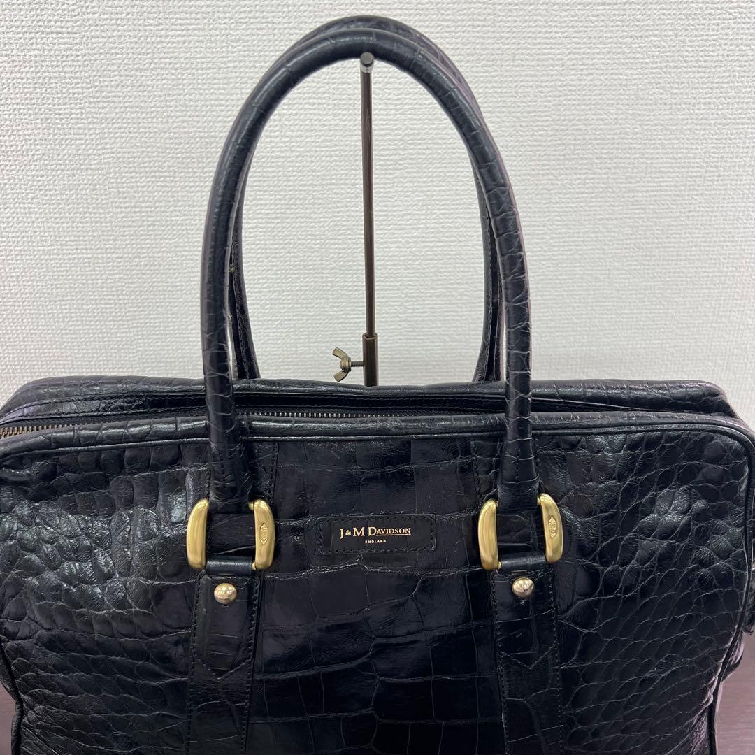 ⭐️定価25万　J&M Davidson クロコ型押しビジネスバッグ　ブラック