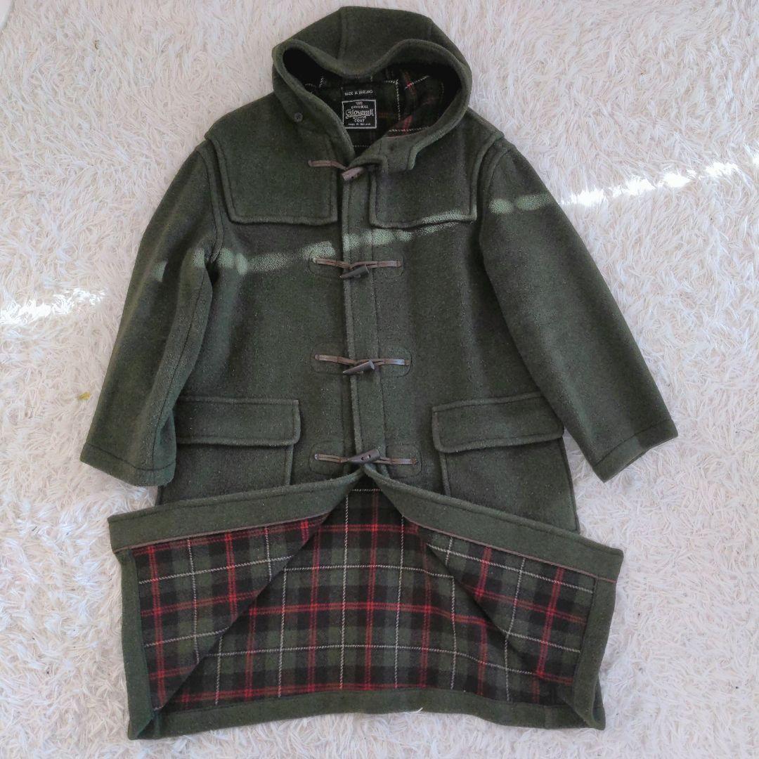 Gloverall オリーブグリーン ロングダッフルコート ウール 裏地チェック