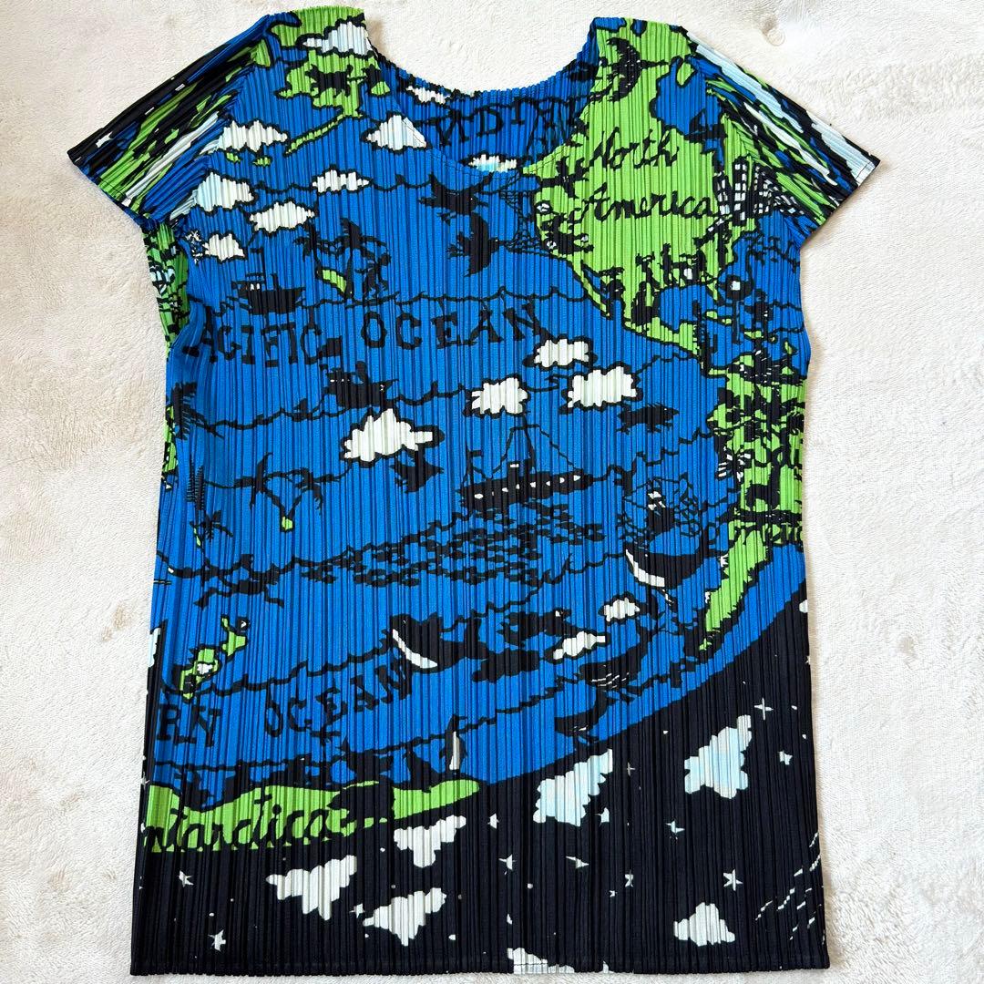 未使用級✨ プリーツプリーズ 世界地図柄 マップ 半袖カットソー 3 L相当