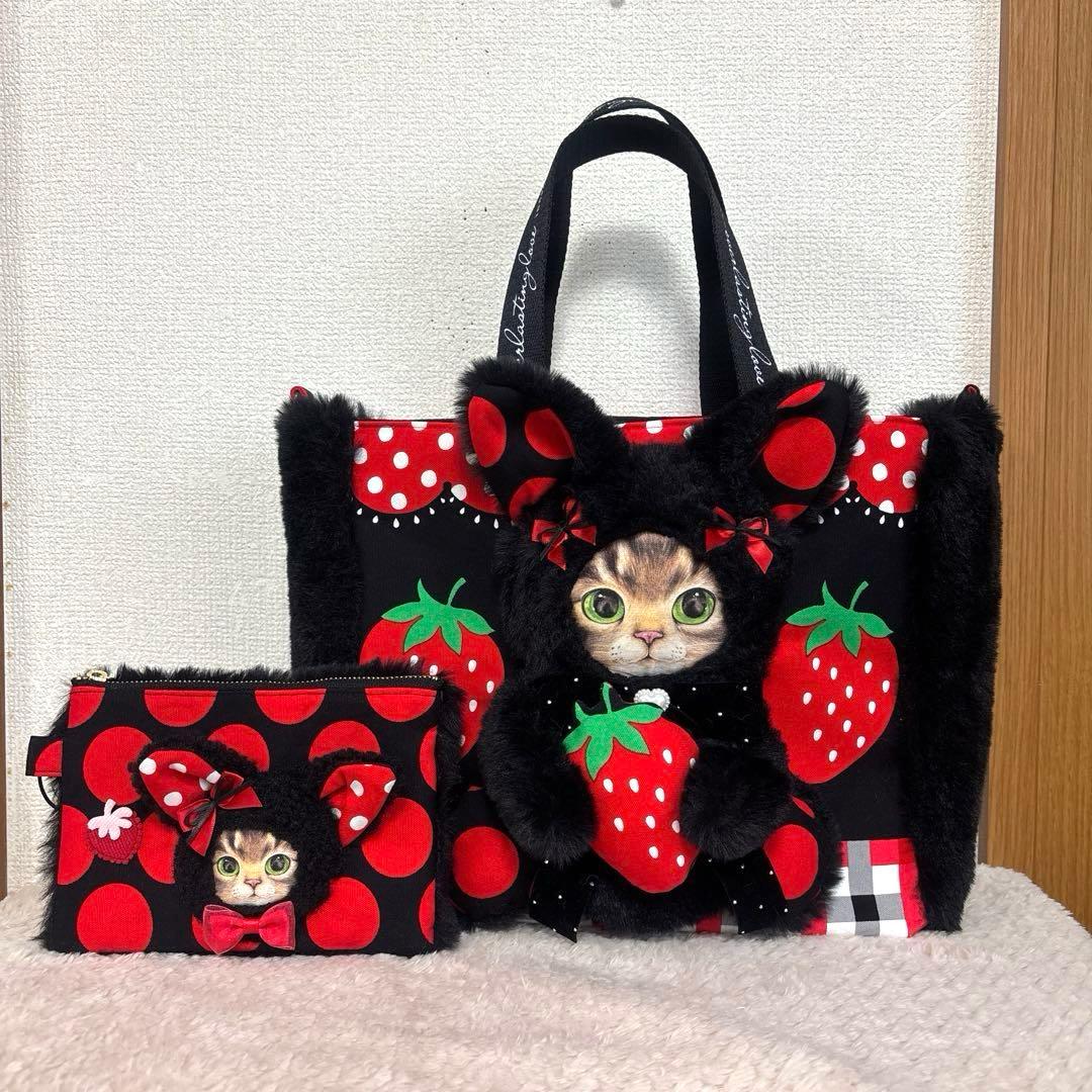 コヤンイサムチョン　ふわモコ　黒猫サンダーちゃんトート＆ポーチ