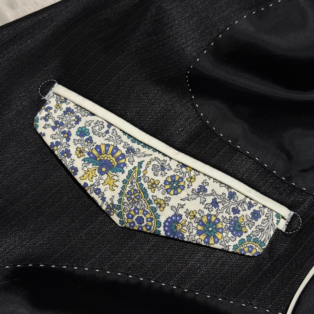 未使用 光沢 パーソンズフォーメン スリーピース スーツ ブラック AB6 花柄