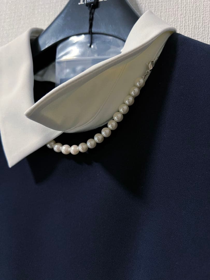 Rene 白襟　34 美品　ワンピース　濃紺 襟付きワンピース　商品タグ有り