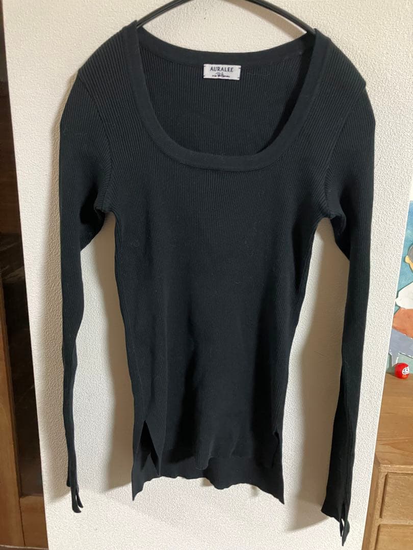 AURALEE×RonHerman 別注 ギザリブ Uネックカットソー　黒