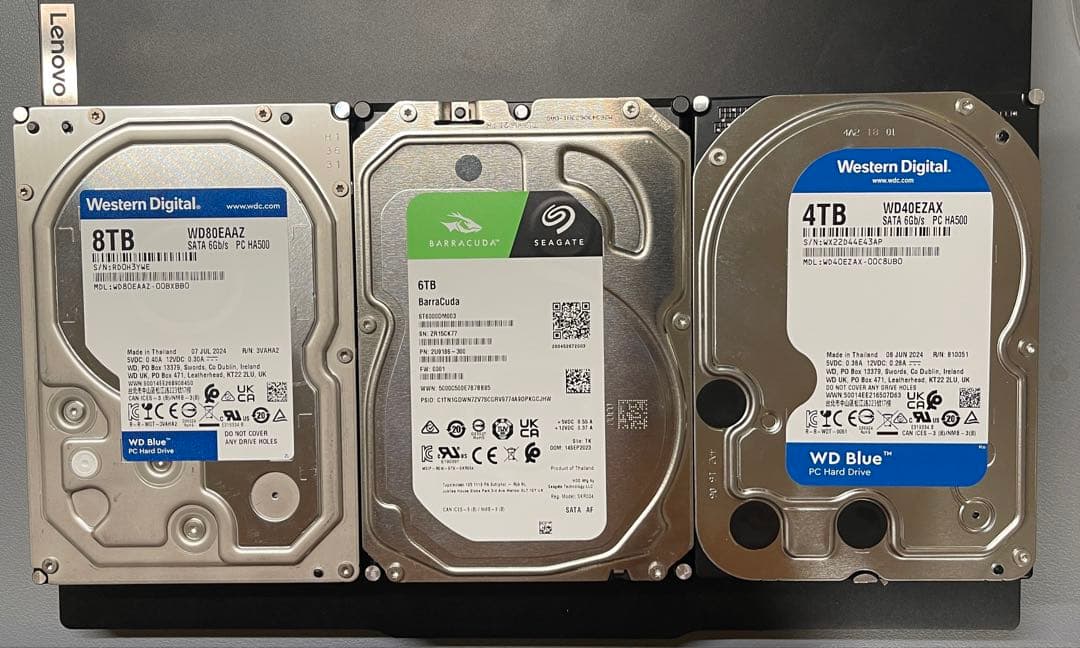 【低稼働・美品】3.5インチ内蔵HDD 3個セット 8TB 6TB 4TB