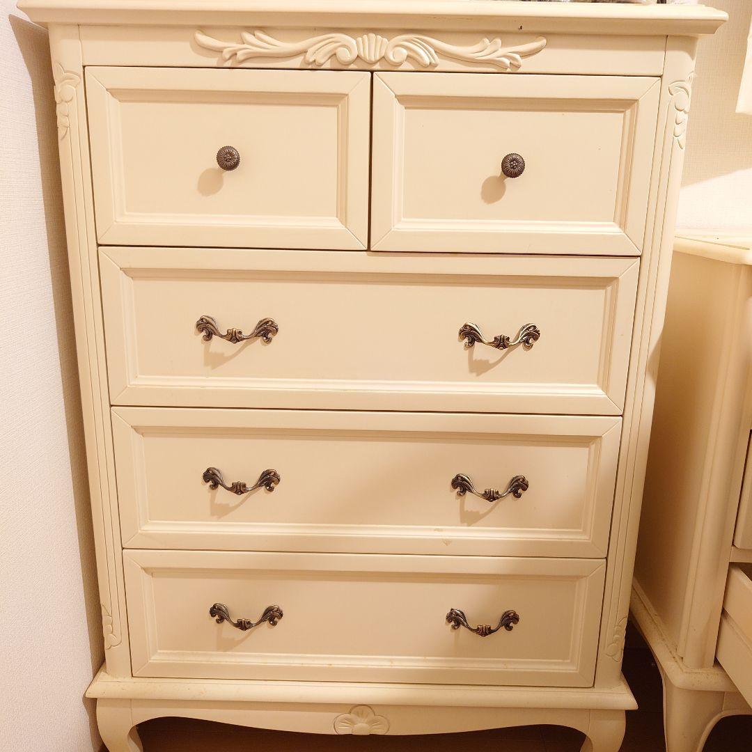 美品姫系アイボリー5段チェストタンス