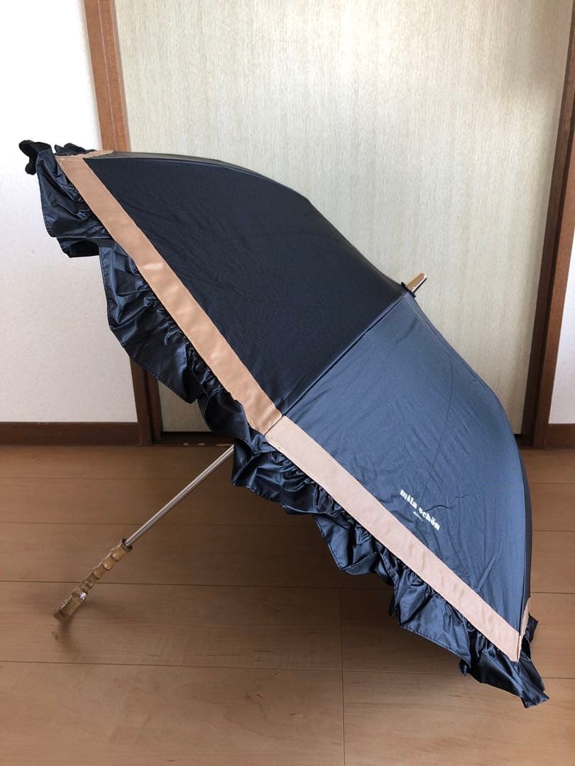 新品　Mila Schon 晴雨兼用傘　折りたたみ日傘　フリル 黒　ブラック