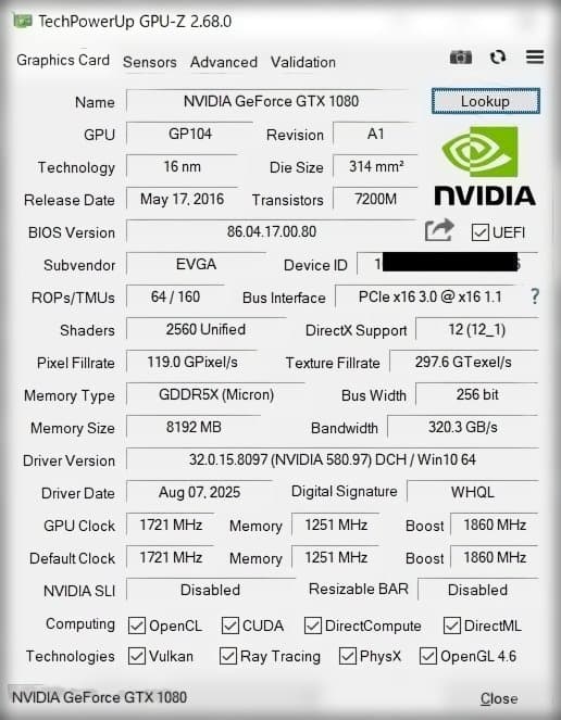 EVGA GeForce GTX 1080 FTW グラフィックボード GPU