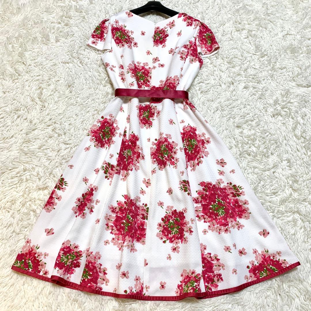 美品✨希少サイズ エムズグレイシー ブーケプリント フレア ワンピース ケープ付