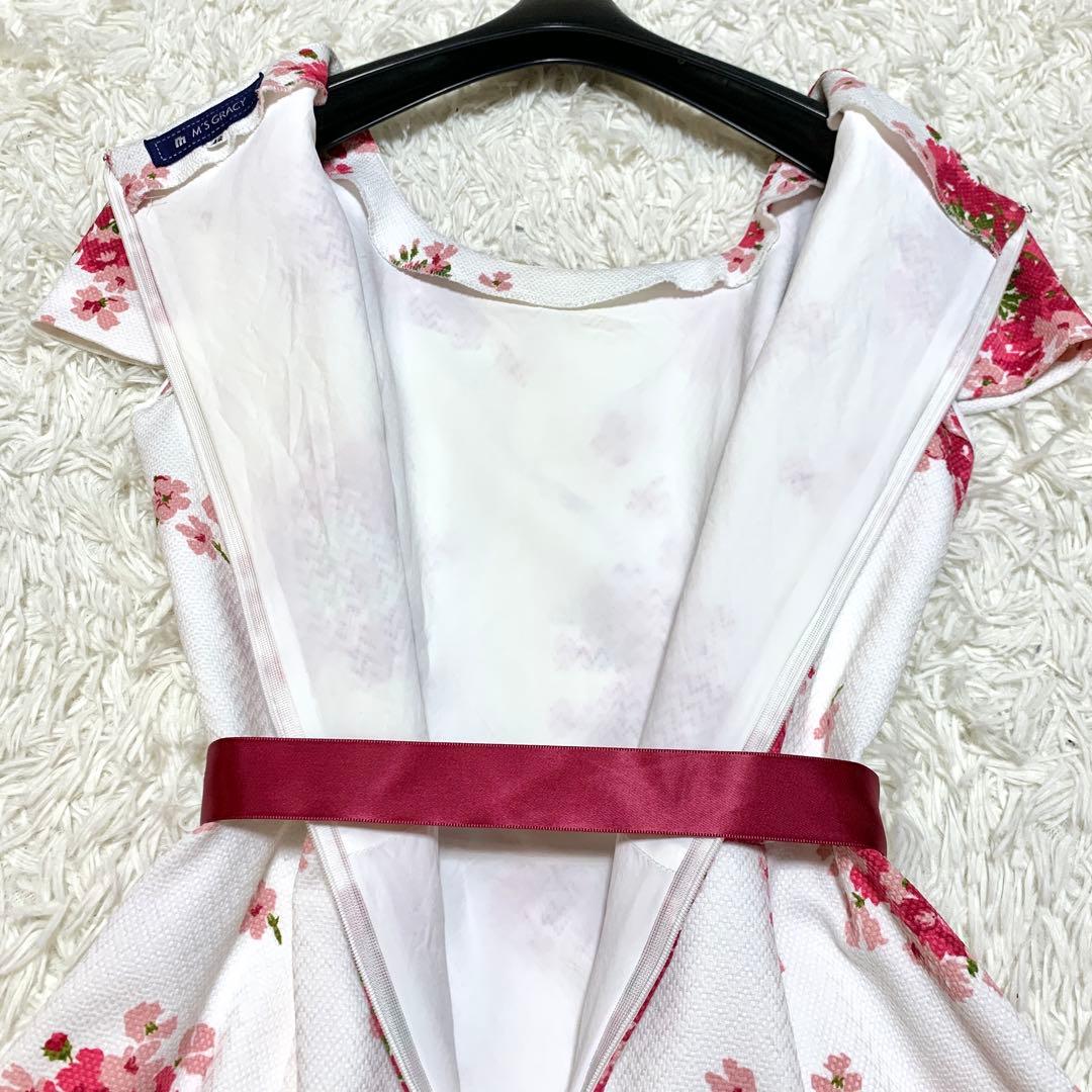 美品✨希少サイズ エムズグレイシー ブーケプリント フレア ワンピース ケープ付