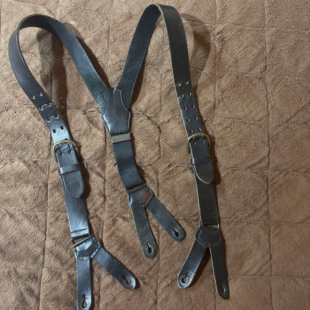 エビス　レザー Y字型 サスペンダー 黒
