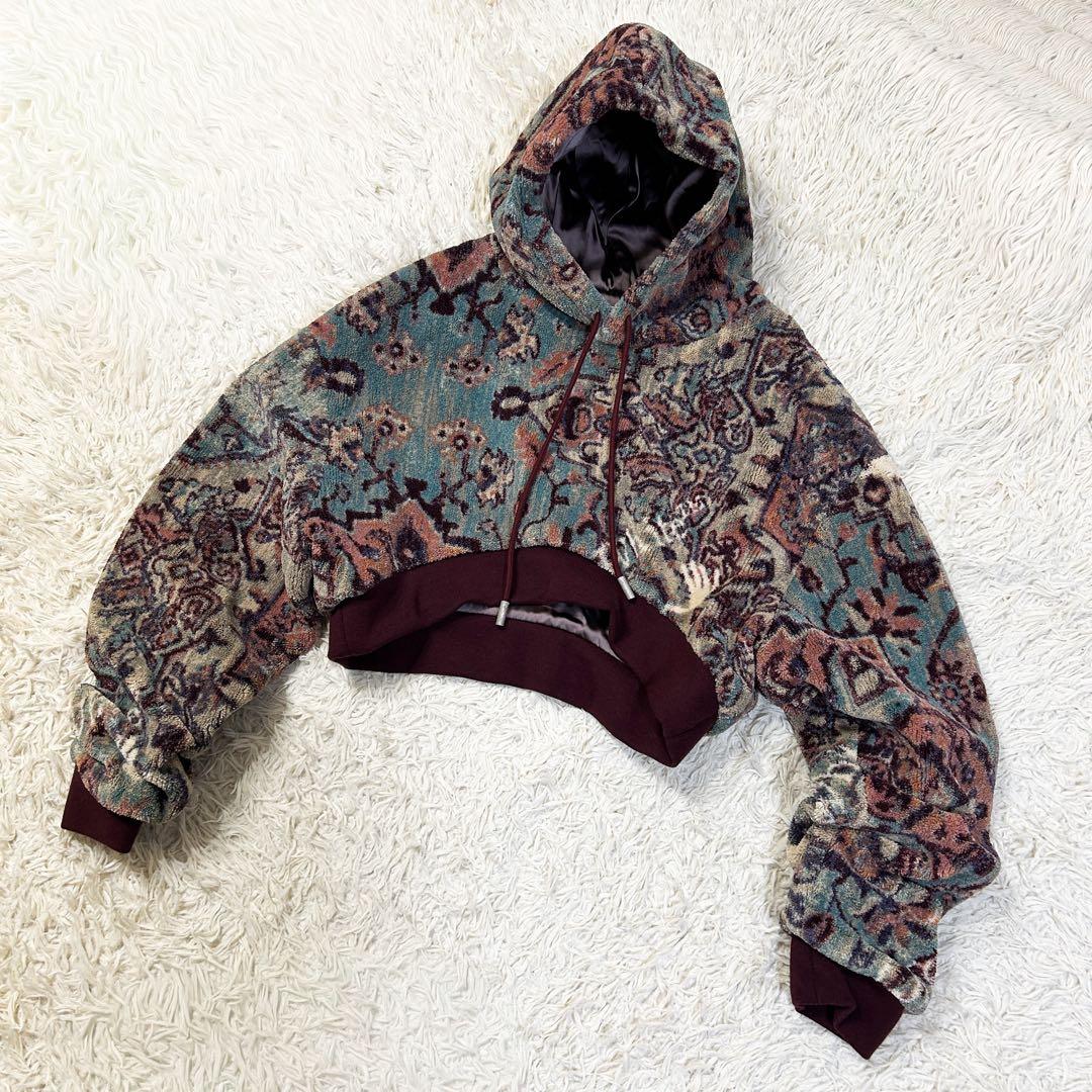 超美品✨ OFFWHITE 総柄 クロップドパーカー 40 グリーン