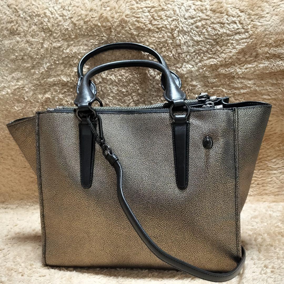 【美品】COACH コーチ ハンドバッグ ショルダー メタリックゴールド