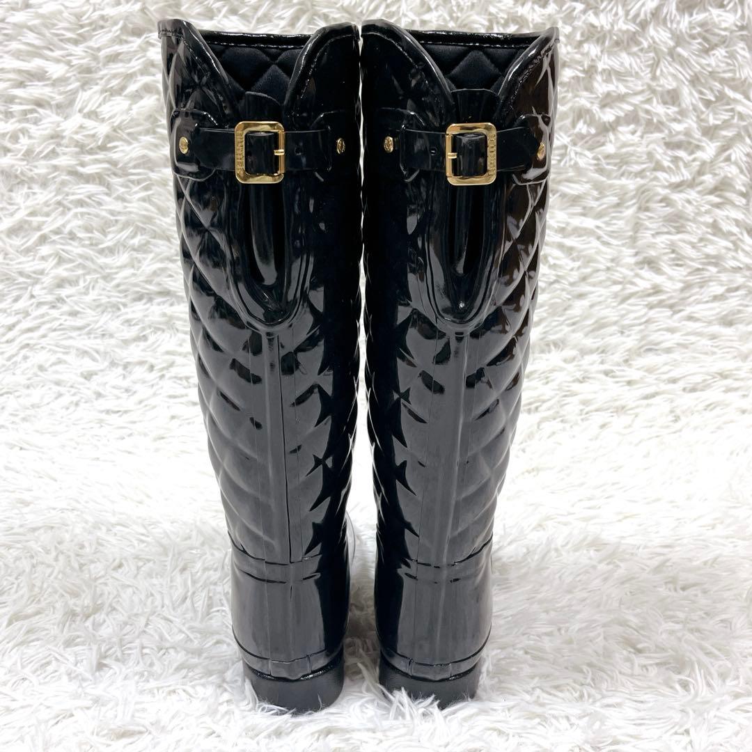 未使用級✨ハンター リファインドグロスキルトトールレインブーツ ブラック25cm