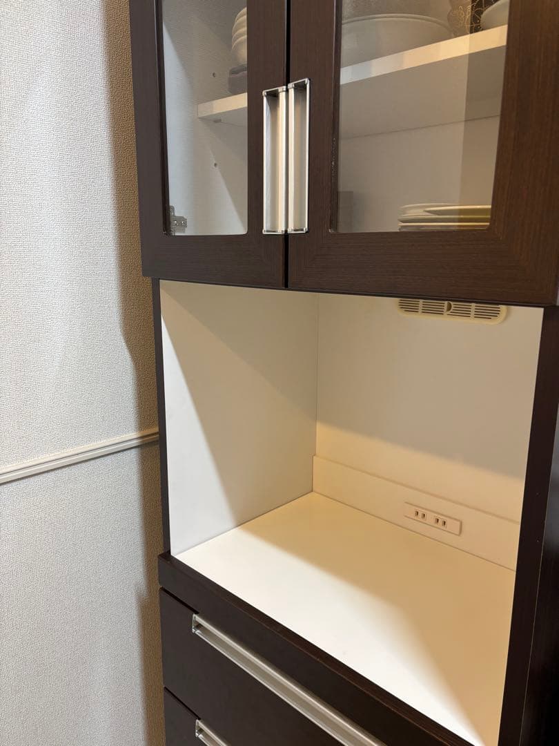 ダークブラウン 食器棚 3段引き出し 一人暮らし, キッチン収納　幅60cm