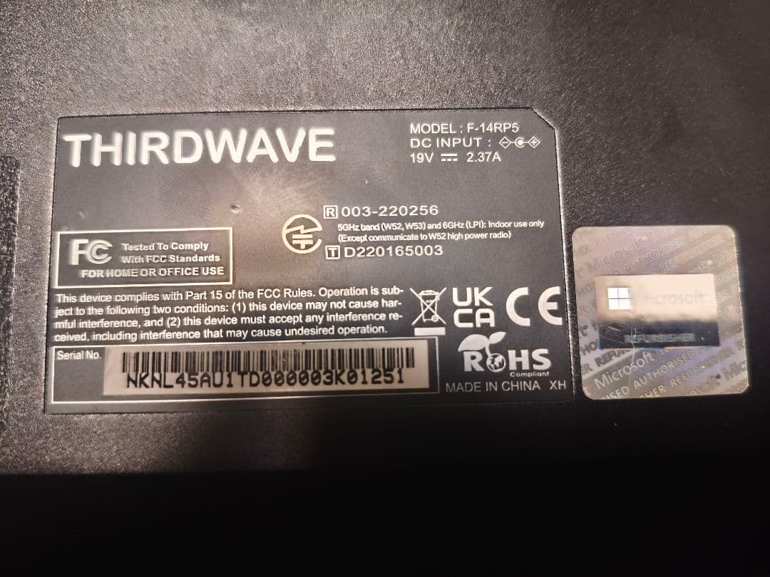 Windowsノート本体 THIRDWAVE F-14RP5 i5 1335U