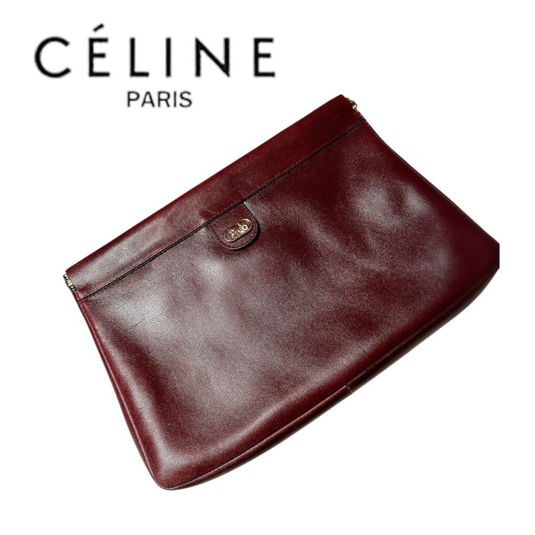 【希少】CÉLINE セリーヌ　馬車金具　バーガンディ レザー クラッチバッグ