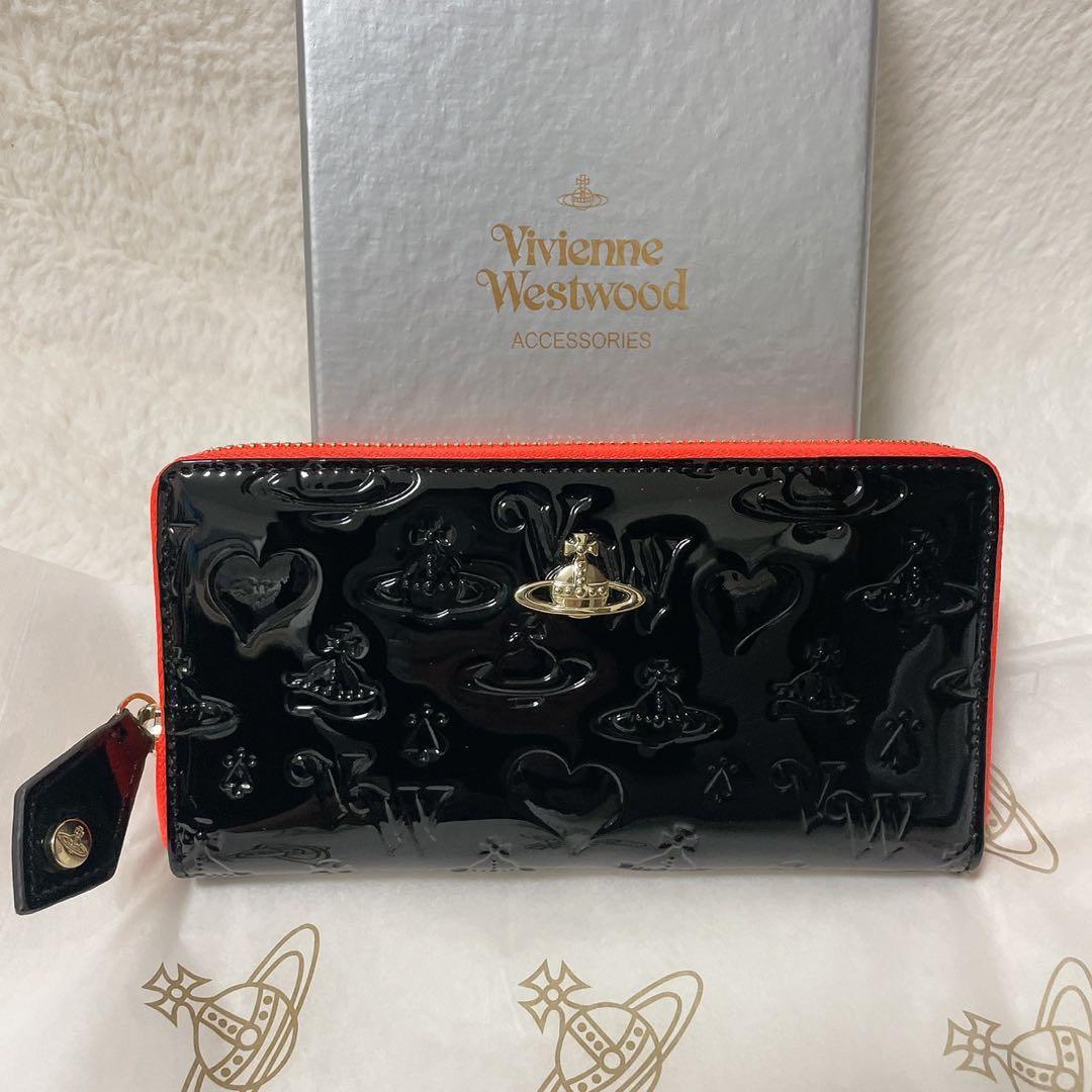 Vivienne Westwood エナメル長財布 黒/オレンジ