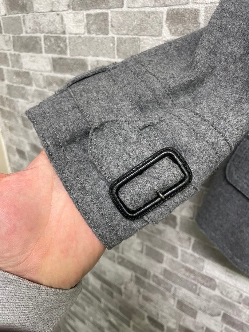 美品　BURBERRY グレー ウール ピーコート　ショートコート　裏地チェック