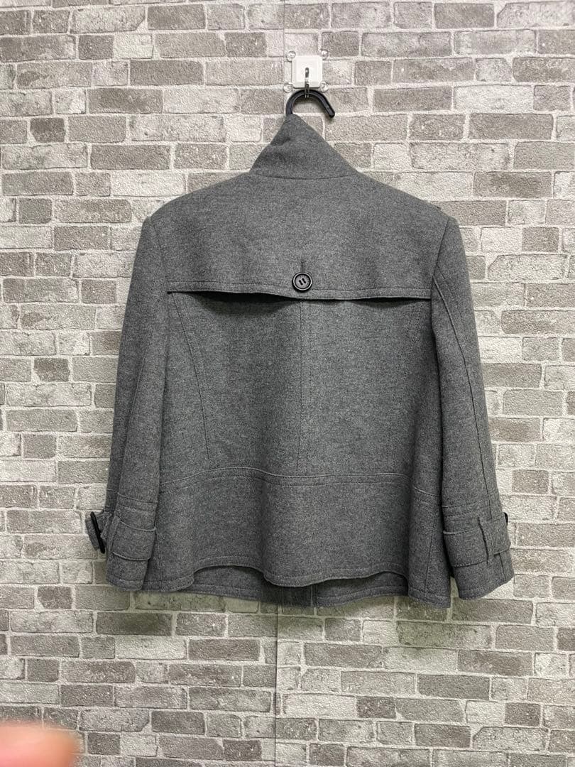 美品　BURBERRY グレー ウール ピーコート　ショートコート　裏地チェック