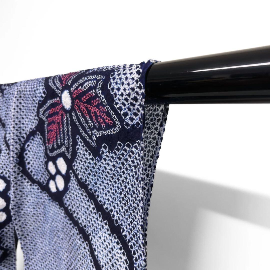 浴衣　有松鳴海絞り　葡萄　リーフ　流水　着物　063a d