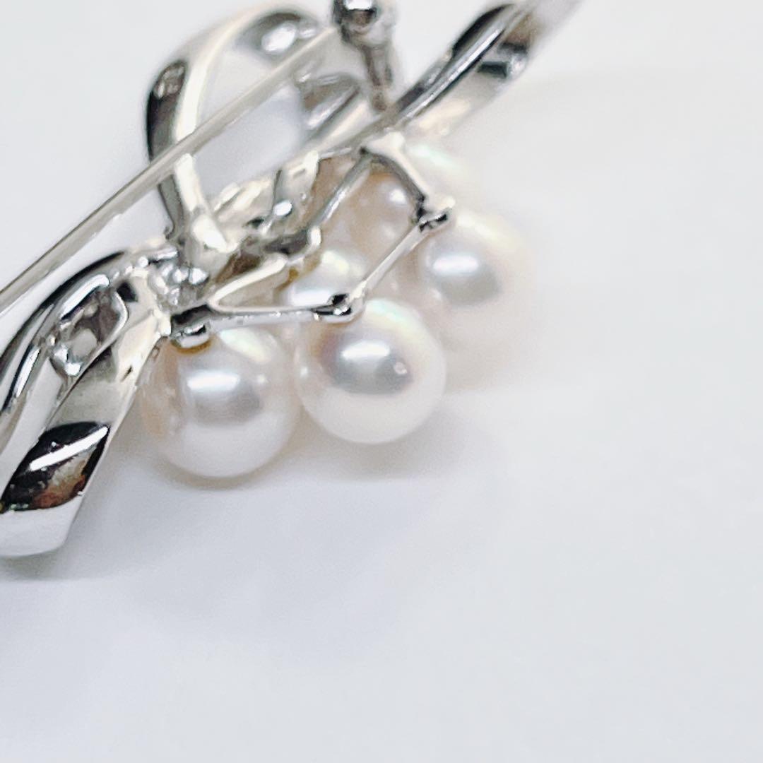 美品✨ミキモト パール　ブローチ　コサージュ　リボン　シルバー