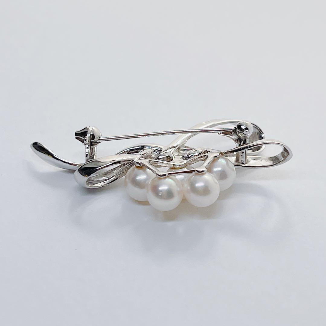 美品✨ミキモト パール　ブローチ　コサージュ　リボン　シルバー