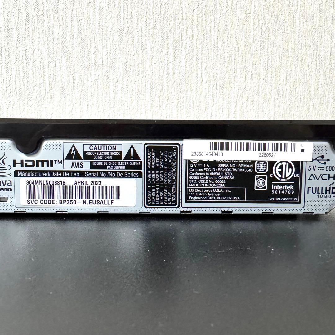 【動作品・美品】 LG ブルーレイプレーヤー BP350 リモコン付き DVD