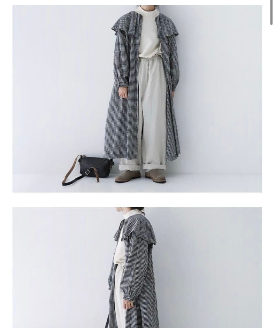 ネストローブ　コットンリネンギンガムケープカラーワンピース