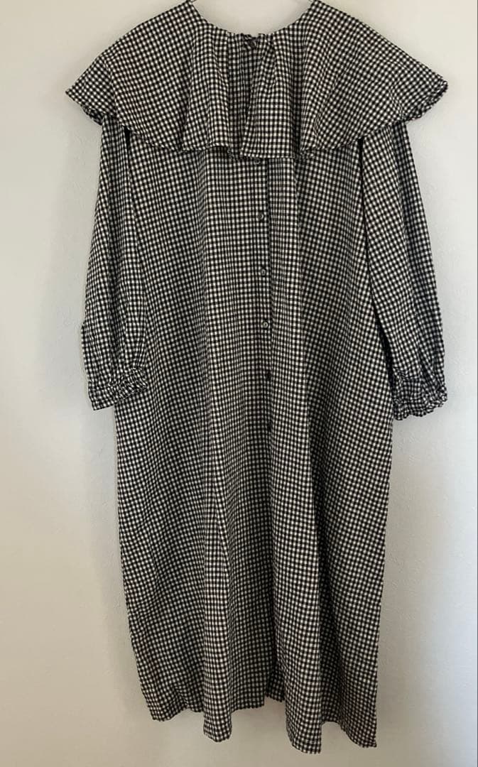 ネストローブ　コットンリネンギンガムケープカラーワンピース