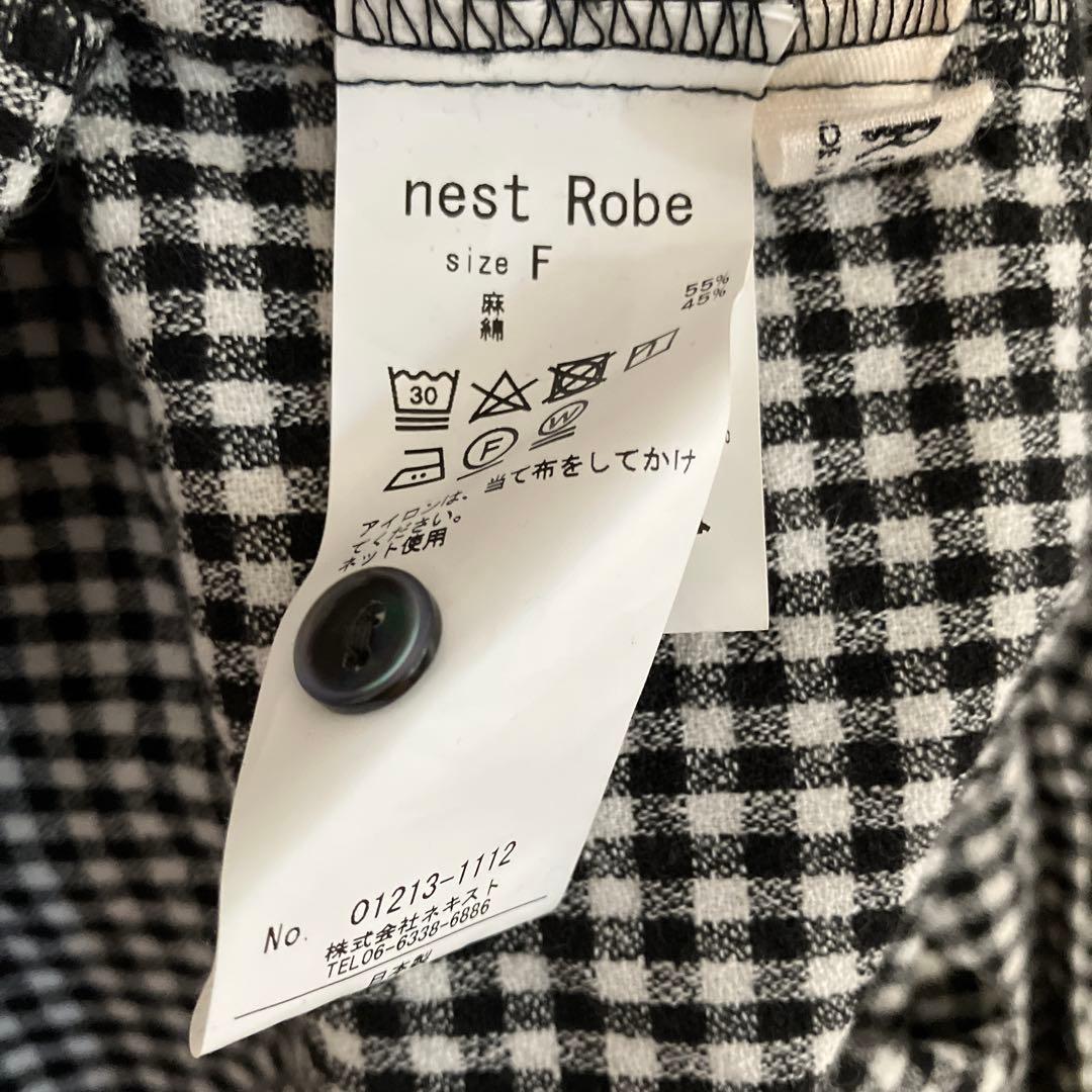 ネストローブ　コットンリネンギンガムケープカラーワンピース