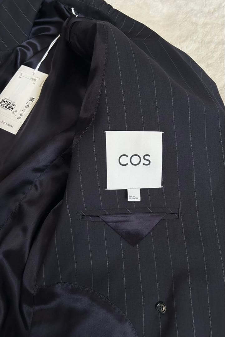 【未使用品】COS/オーバーサイズストライプダブルジャケット/ネイビー