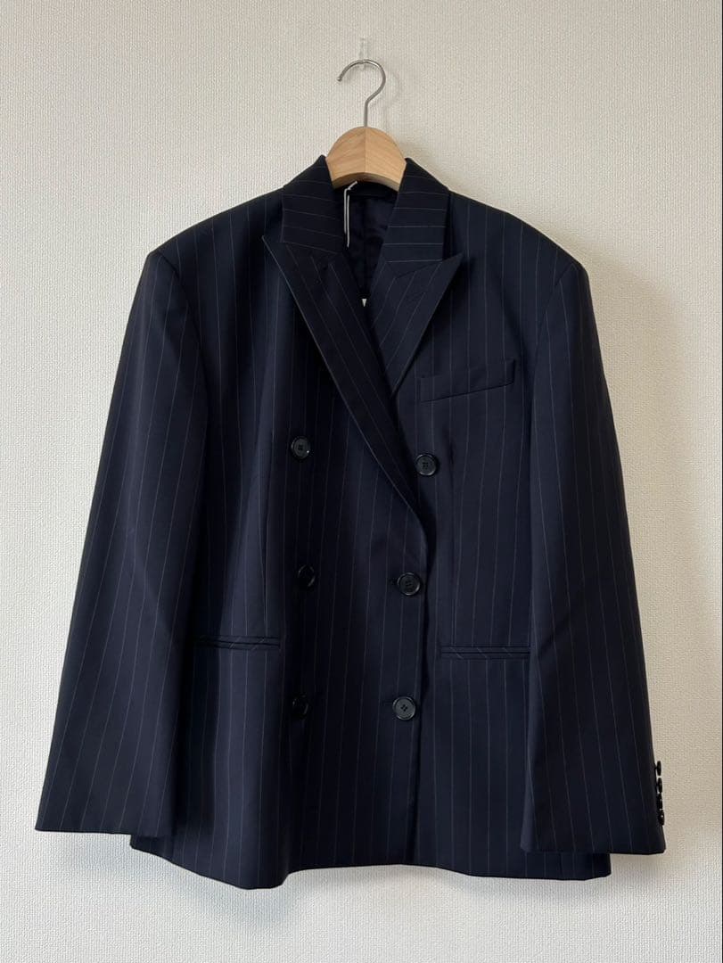 【未使用品】COS/オーバーサイズストライプダブルジャケット/ネイビー