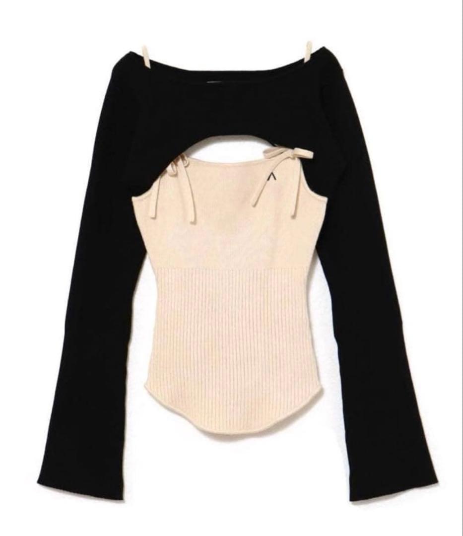 トップス andmary Bebe ribbon set tops black