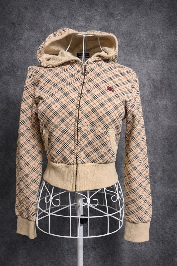 希少！バーバリーブルーレーベル　ノバチェック フード ジップパーカー　38