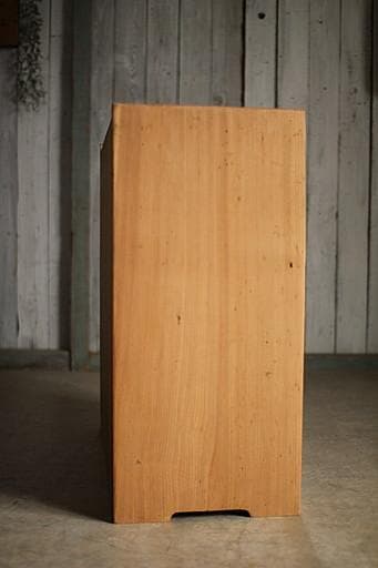 古い小ぶりな木枠のガラス戸棚×小引き出し5杯　食器棚　古家具　古民家