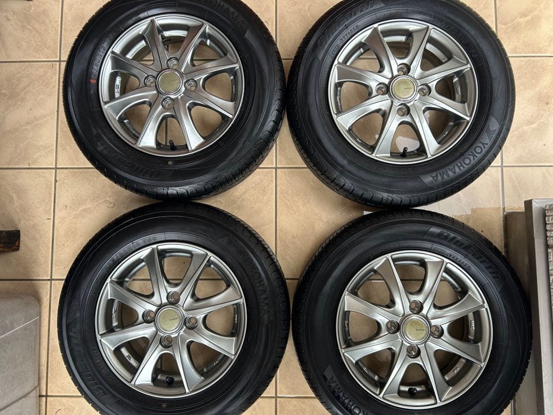 専用品①145/80R13 社外アルミホイール国産バリ山タイヤ4本セット