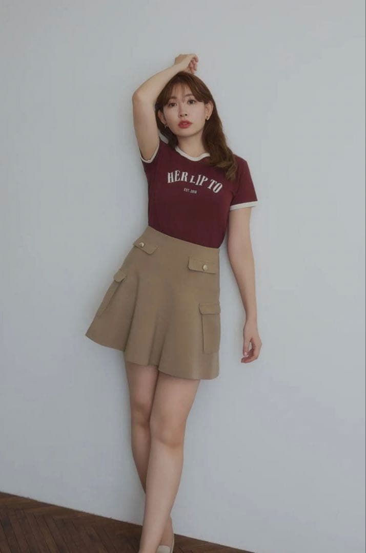 her lip to Flared Cargo Mini Skirt ベージュ