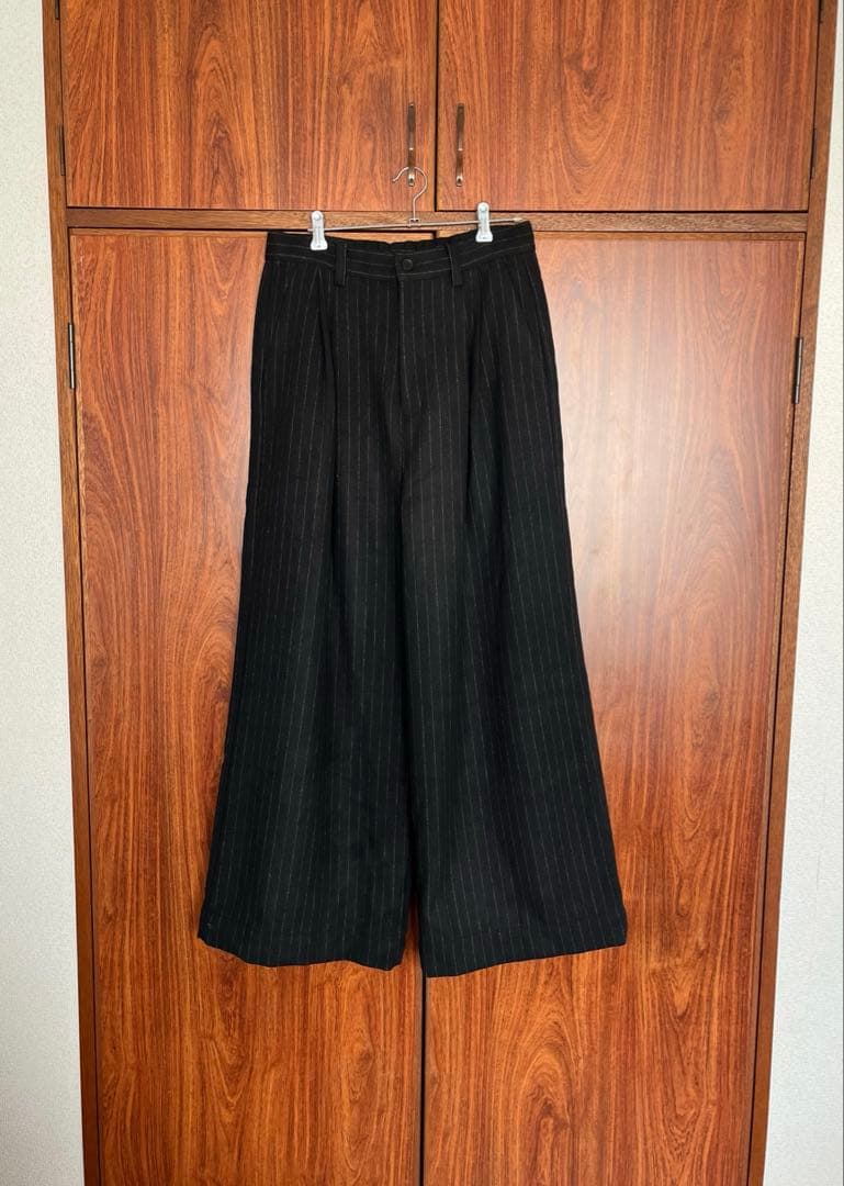 【美品】SINSS 25AWフランネル２タックワイドストライプスラックス　L