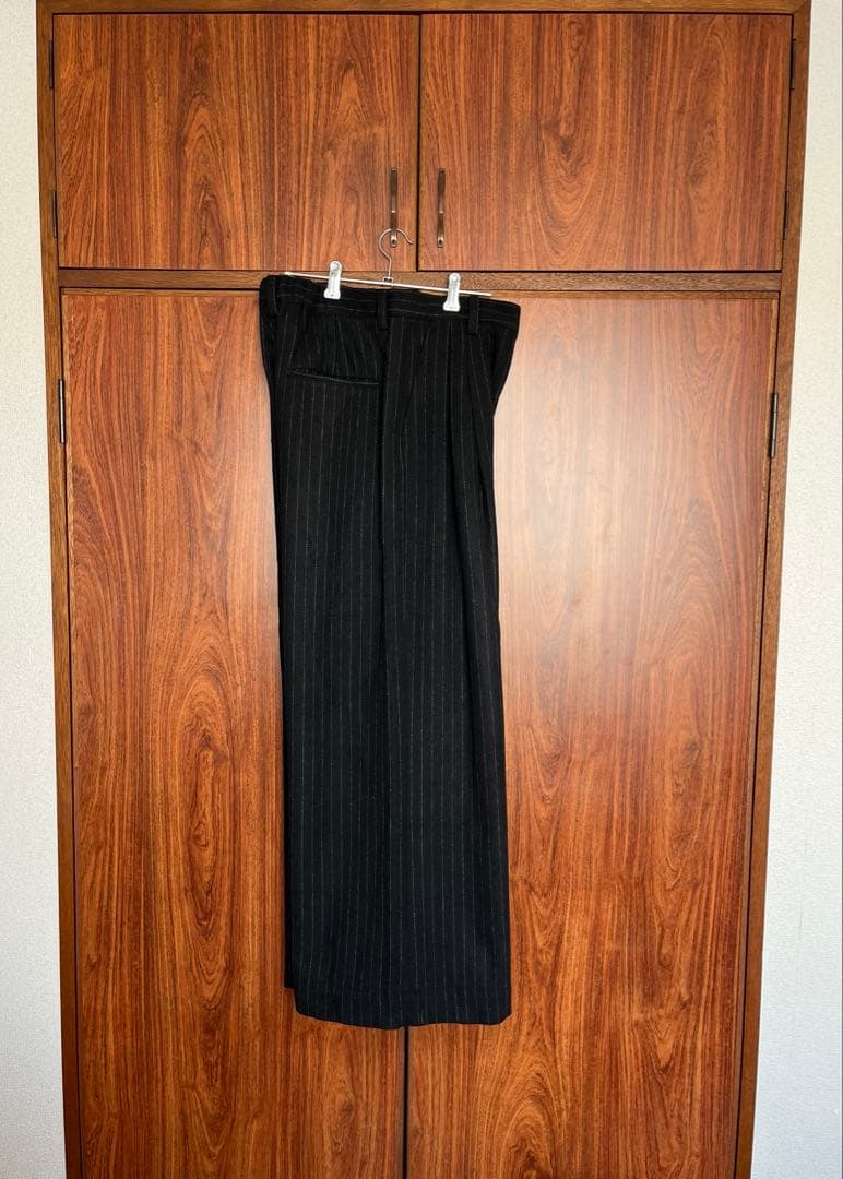 【美品】SINSS 25AWフランネル２タックワイドストライプスラックス　L