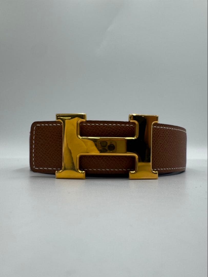 エルメス HERMES ベルト リバーシブル Hロゴ ブラウン×ネイビー　85