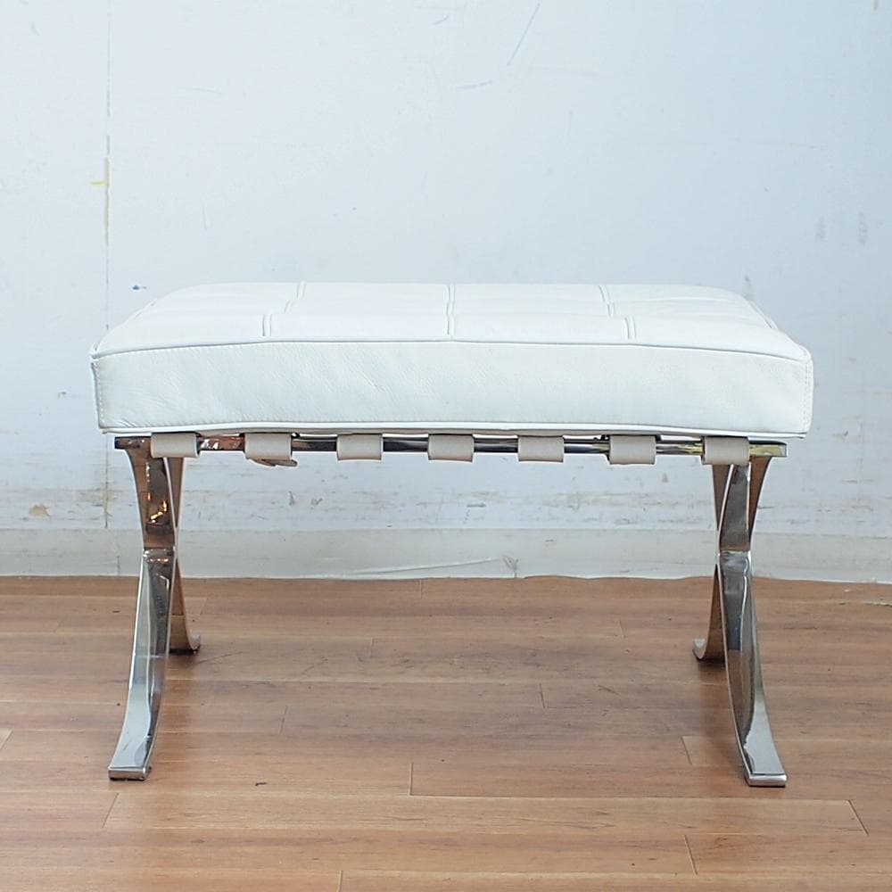 リプロダクト品 本革 バルセロナチェア用オットマン 白/ホワイト