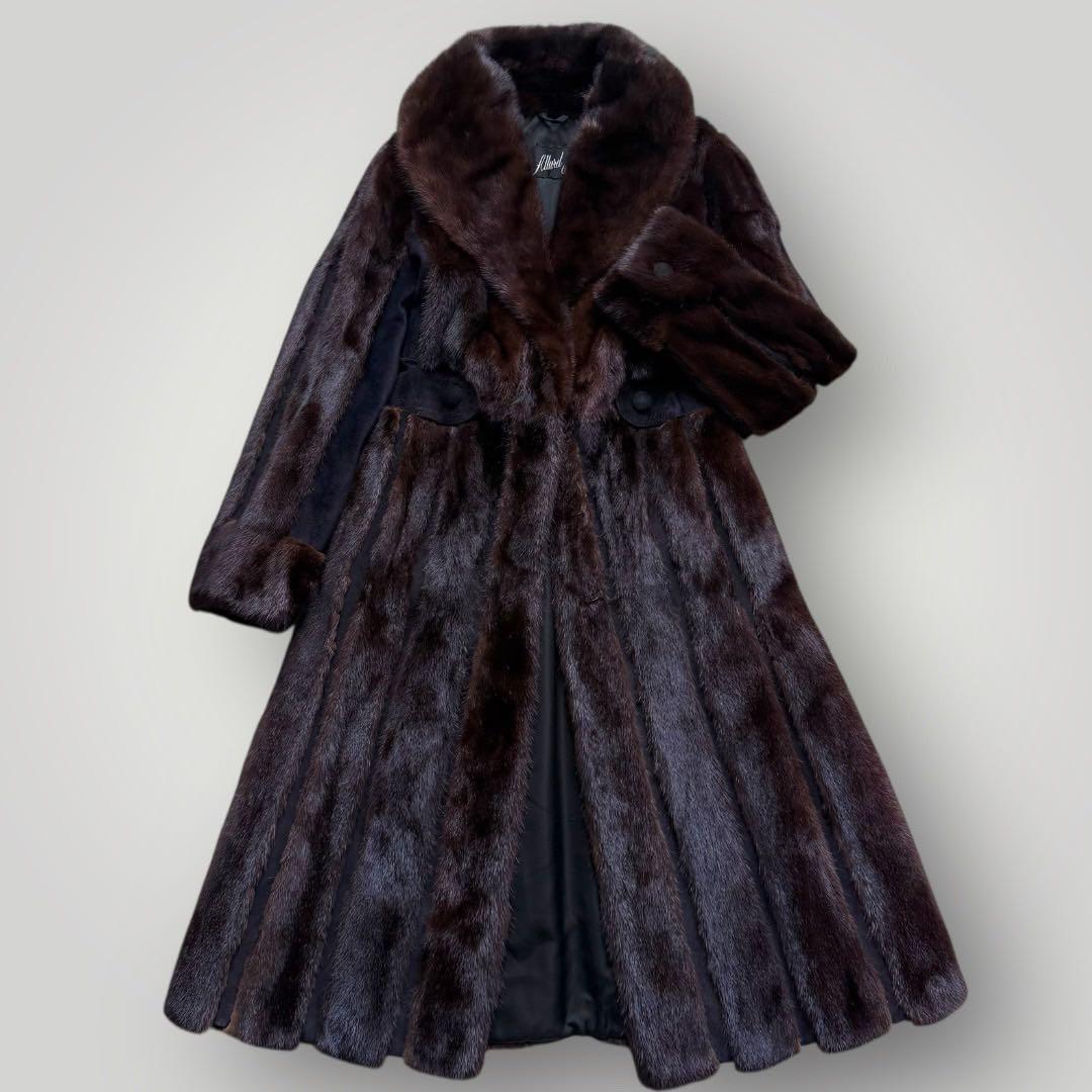 着丈111 ミンク MINK ロングコート レザー Aライン 毛艶 ブラウン