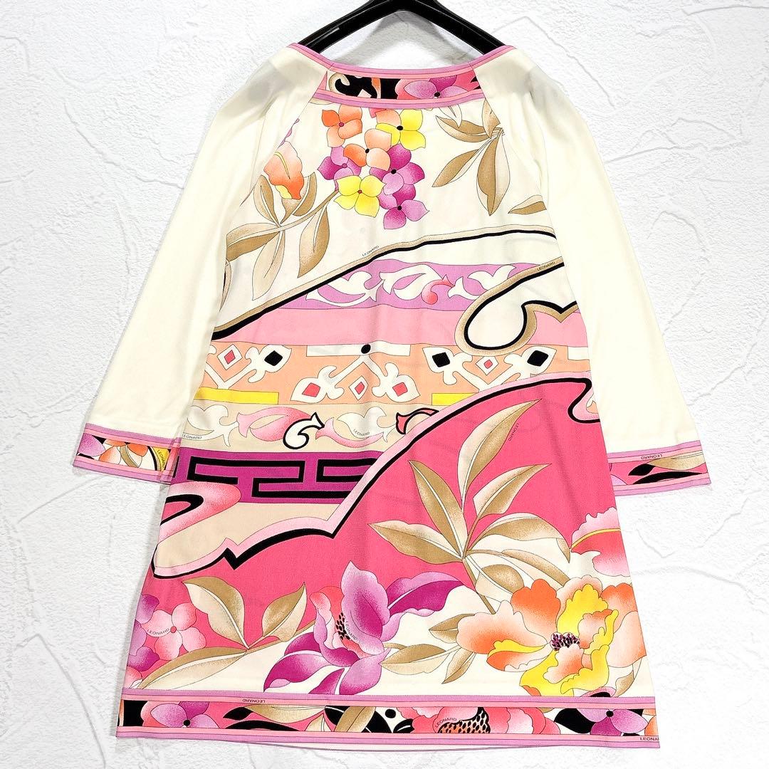 レオナール　ワンピース　チュニック　カンカン　トリム　花柄　L　マルチカラー